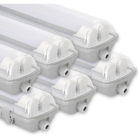 Wolketon 6x Striscia LED impermeabile per tubo LED T8, striscia LED IP65, 150 cm, 2 x 24 W, bianco freddo
