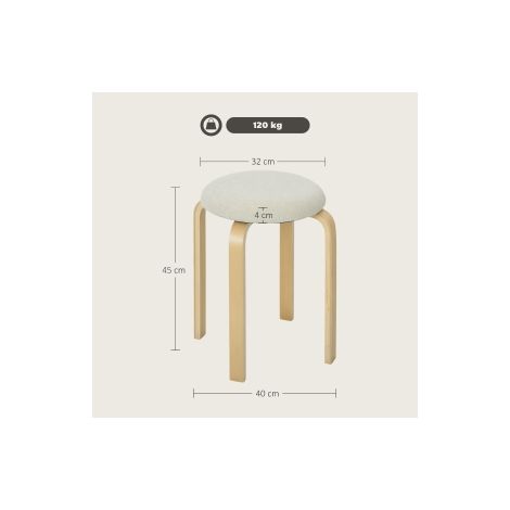 Set de 4 tabourets ronds crème blanc en tissu effet lin, empilables et rembourrés pour salle à manger, cuisine et salon (1/5)