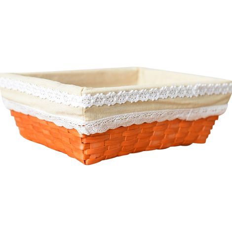 Soavoa Panier De Rangement En Osier Et Tissu, Boîte De Storage Rectangulaire Orange Pour Bureau, Cosmétiques Et Snacks, 30x21.5x10cm (1/4)