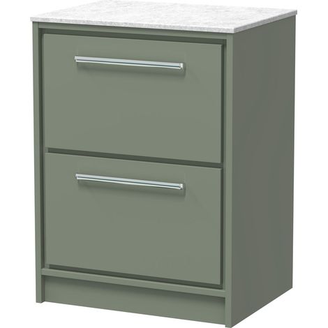 Balterley Longnor 600mm Framed Design Floor Standing 2 Drawer Vanity with Marble Worktop - Fern Green