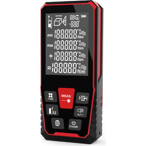 Télémètre laser portatif, boîtier robuste en ABS, mesure précise des distances, adapté aux projets de rénovation et d'aménagement intérieur, efficace et portable, lectures claires.