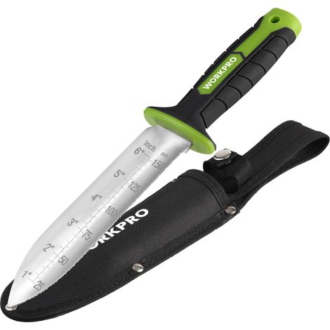 WORKPRO Couteau de Jardin, Lame en Acier Inoxydable, Outil de Jardin avec Gaine Oxford, Poignée Ergonomique en TRP avec Trou de Suspension pour Désherbage, Plantation et Creusage