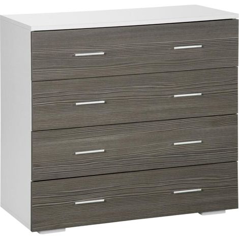 Commode meuble de rangement style contemporain 4 tiroirs 76 x 35 x 72 cm blanc et gris