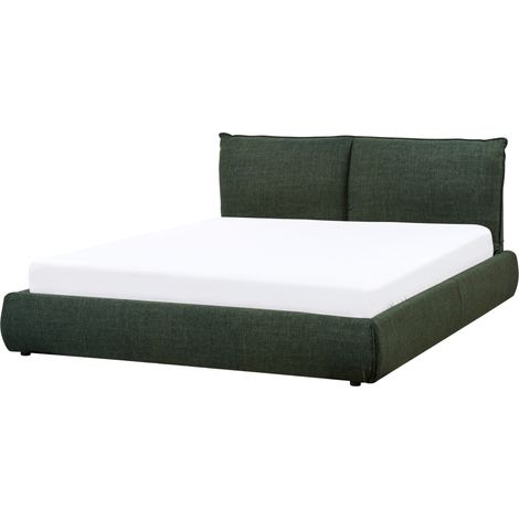 Cama de agua moderna tapizada 160 x 200 cm somier con colchón tela verde oscuro Vinay (1/5)