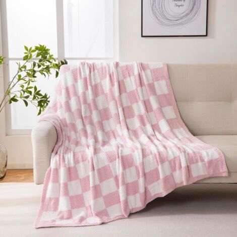 Couverture réversible à Carreaux – Échiquier Duveteux et Confortable, très Douce et Confortable pour décoration d'intérieur, lit, canapé, Salon (Rose, 120 x160cm) (1/4)