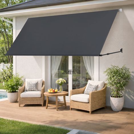 TolleTour Toldo manual con inclinación regulable, acero y aluminio, 3 x 1,50 m, poliéster impermeable y anti-UV, toldo para balcón, antracita