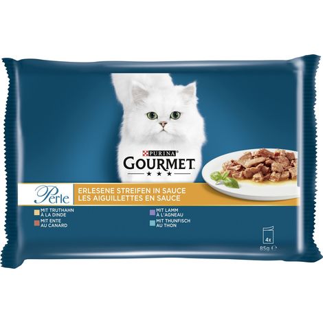 Gourmet Perle Erlesene Streifen mit Truthahn Thunfisch Ente Lamm 4x 85g Nassfutter (1/2)