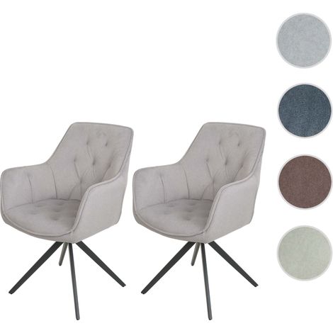 Lot de 2 chaises de salle à manger HWC-L80, chaise de cuisine rembourrée chaise avec accoudoirs, pivotante, métal tissu/texti (1/5)