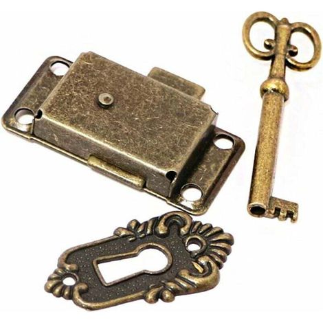 FOREHILL 3-teiliges antikes Schrankschloss, dekoratives Möbelschloss mit Schlüssel für Schmuckkästchen/Holzkisten/Schubladen/Schränke/Antike Schachteln (Bronze) (1/5)