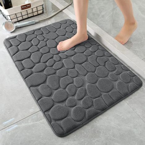 Alfombra de baño de espuma viscoelástica - Absorbente - Decorativa - Antideslizante - para baño y salón - 40 x 60 cm - Gris oscuro, Espuma viscoelástica (1/4)