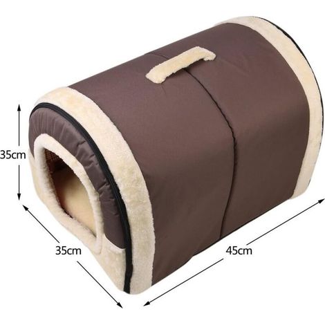 Maison pour chat pliable – Nid douillet en polyfoam ultra-doux – Antidérapante – Matelas confortable – Taille M, marron – (1/5)
