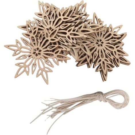 Ensemble de 10 décorations de Noël en bois en forme de flocons de neige à suspendre au sapin 2 (1/5)