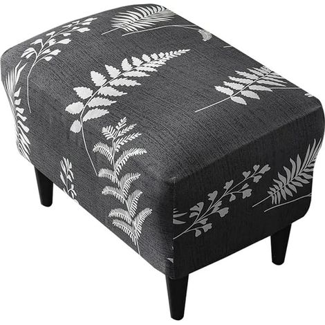 Housse de pouf, housse de tabouret, housse de repose-pieds rectangulaire, housse extensible, housse de pouf, protection de tabouret, housse de tabouret lavable (feuilles blanches) (1/5)