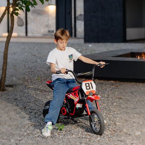 Moto électrique Rouge pour enfants 24V avec 250W Vitesse moteur de 6-16 km/h Roues 12'' pour de 8 à 12 ans