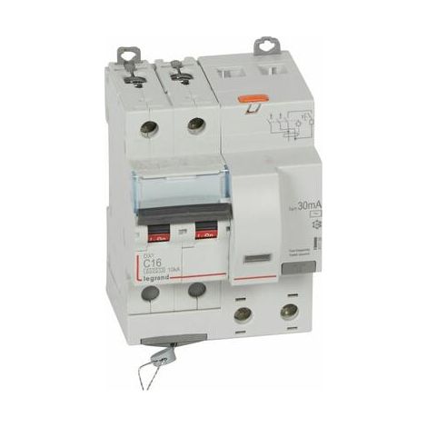 Disjoncteur différentiel monobloc DX³6000 10kA arrivée haute et départ bas à vis 2P 230V à 400V - 16A - 411158