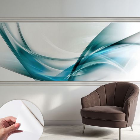 Papier peint autocollant adhésif installation rapide du papier peint durable et résistante Vagues bleues 250x104 cm (1/5)