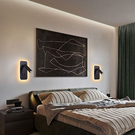 – Applique murale LED avec port de charge USB – Éclairage d'ambiance réglable 3W 3000K + 9W 6000K – Matériau durable noir (1/4)