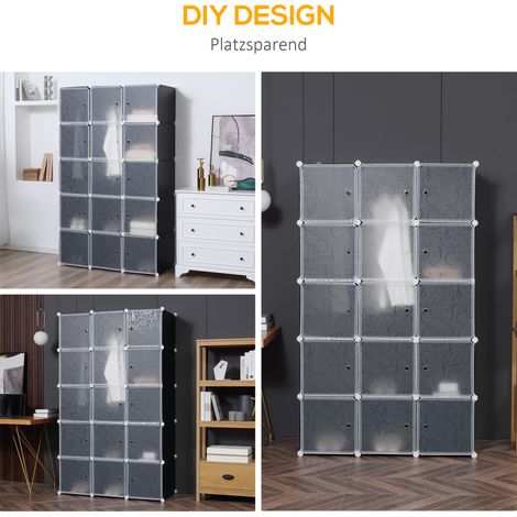 Armoire design cube, 2 grands et 9 petits cubes, plastique, métal, 111 x 47 x 183 cm, noir et blanc (1/5)