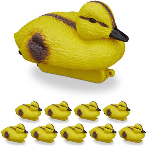 Caneton en plastique, lot de 10, canard jaune, pour étang de jardin, déco extérieur, avec œillet, jaune/noir (1/5)