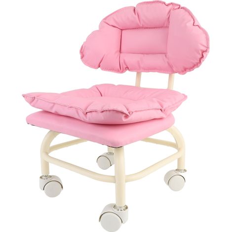 Tabouret de bureau pivotant rose à roulettes, portable et portable, avec dossier, pour la maison ou le bureau. (1/5)