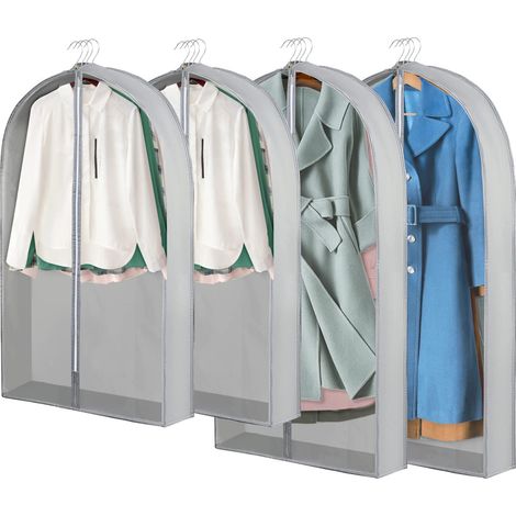 Housses de Vêtements à Suspendre, Housse Protection Vetement avec Zip, 4PCS 60x100cm + 60x127cm, Anti Poussière, Imperméables et Anti Humidité, pour Chemises, Costumes, Manteaux