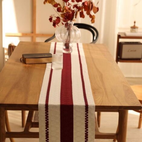 Chemin de table tissé en avec pampilles - Style rustique - Pour fête, mariage, dîner - Décoration de table - Beige crème - 30 x 200 cm