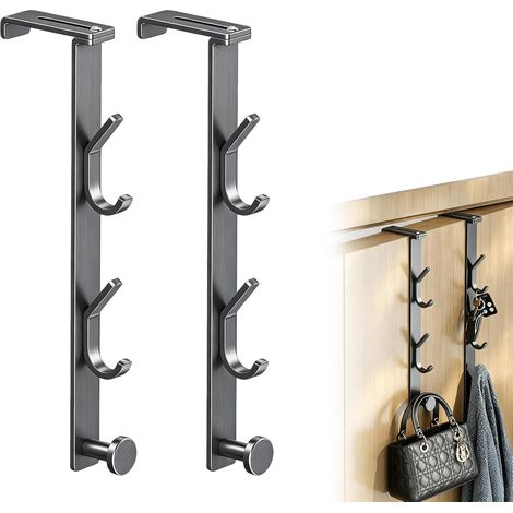 Patere Porte Manteau,Crochets Verticaux à Fixation Sur Porte, Réglables En Largeur (1,2 à 6,2 Cm), Sans Perçage, Pour Vêtements, Sacs Et Serviettes(Lot De 2, Noir) (1/5)