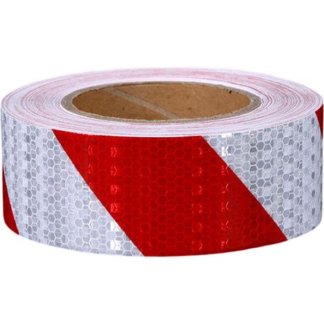 Ruban Réfléchissant Auto-adhésif - 5 cm x 25 m - Pour Marquage au Sol et Signalisation Routière - Ruban d'Avertissement Rouge et Blanc (1/5)