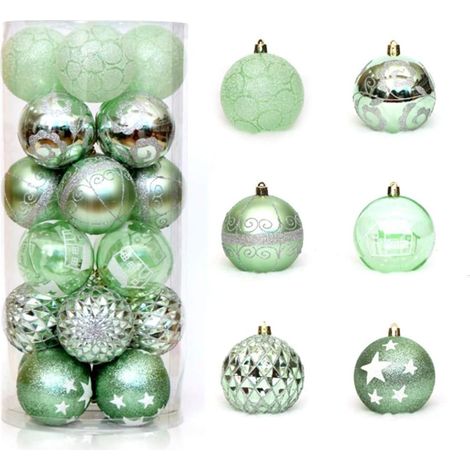 Boules de décoration de Noël,24pcs 6cm/2.36" Boules de Noël Incassable en Plastique Boule de Noël Ornements Décoration pour Décor d'arbre de Noël Fête Décor Pendentifs (Vert) (1/4)