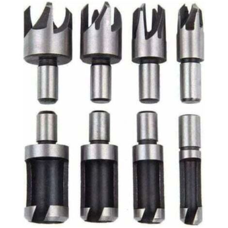 Lot de 8 Fraise Bouchonner Bois Mèche Bouchon Bois Foret Faire Cheville Outil de Coupe pour Faire une Bois Bouchon Cheville Tourillon Goujon Tenon Dowel (1/4)