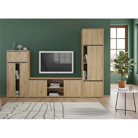 Conjunto salón Márquez acabado roble artisan-pizarra, 195cm(alto) 275cm(ancho) 34cm(largo)