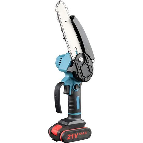 Mini motosega a batteria, motosega elettrica senza fili da 4 e 6 pollici con due batterie da 21 V, motosega utilizzabile con una sola mano per tagliare il legno, potare, per il giardino e l'orto, blu (1/5)