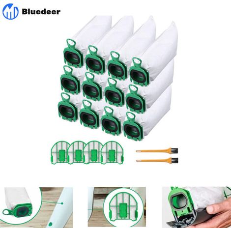 Lot de 12 sacs aspirateur en microfibre non tissée de haute qualité pour Vorwerk Kobold VB100 avec 4 filtres moteur Bluedeer-AquaForge (1/4)
