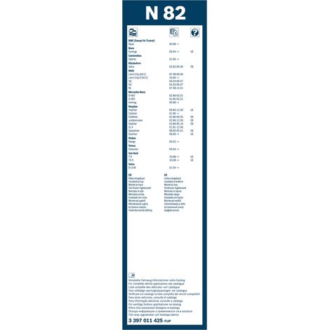 BOSCH Balai d'essuie-glace  Version: Standard  Longueur 1: 800mm  Longueur 2: 32mm 3 397 011 425 Compatible avec MERCEDES-BENZ O 402 O 405 UNIMOG UNIMOG 405 HEAVY, VOLVO B10, VAN HOOL T-Serie