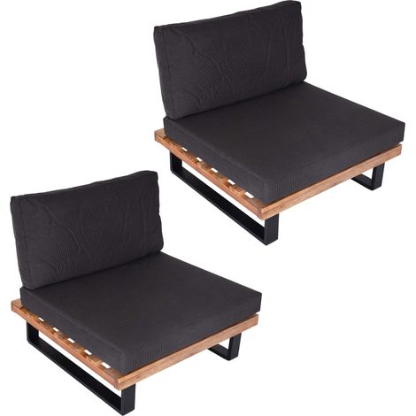 [NEUWERTIG] 2er-Set Lounge-Sessel HHG-469, Garten-Sessel, Spun Poly Akazie Holz FSC-zertifiziert Alu hellbraun, Polster dunkelgrau