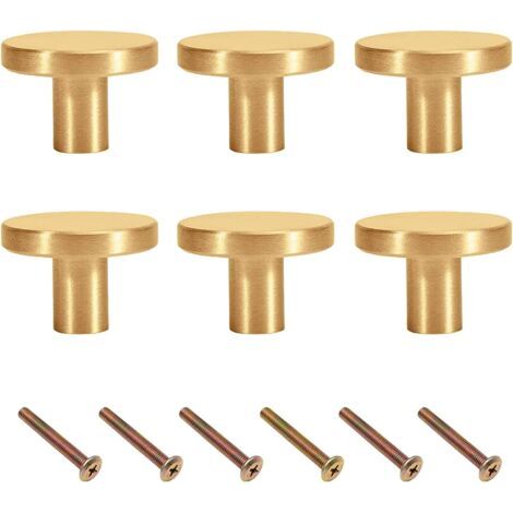 Bouton Poignée Dorée 6Pcs Bouton de Meuble Doré Bouton Poignée Laiton Bouton Poignée or Monotrou Poignée Dorée pour Cuisine placards tiroir commodes armoire(20x20mm Laiton) (1/5)