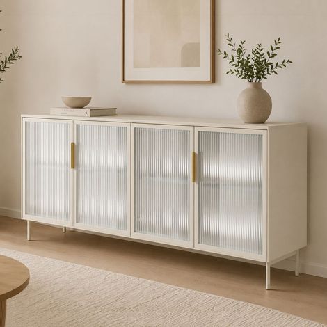 Aparador Hapa, Alacena 4 Estantes, Puerta Batiente, 4 Puertas, 181x39x83h cm Beige Cashmere (1/5)