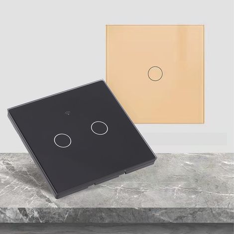 Interrupteur intelligent WiFi à deux voies noir neutre/phase unique avec marquage graffiti, compatible avec les relais de type 86, commande tactile et commande vocale Alexa/Google. (1/5)