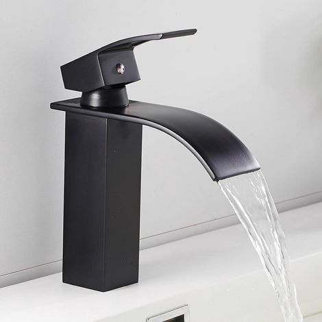 Robinet de lavabo cascade laiton, mitigeur simple levier eau chaude et froide avec flexible, design moderne pour salle de bain (1/5)