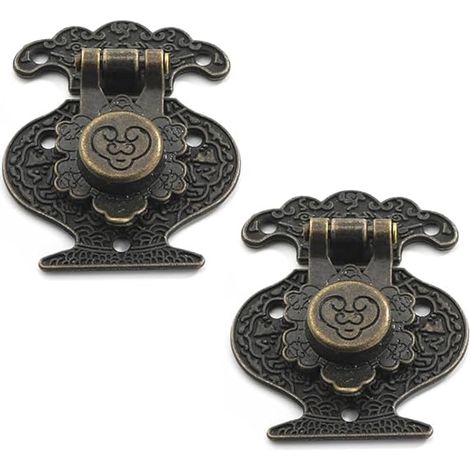 Lntyq UEN 2 Stück Truhenschloss-Vorhängeschloss,Holzkistenverschluss,Bronze-Hakenverschluss,Antike Vintage-Riegel mit Prägung,Haspenverschluss,Antikes Schrankschloss (1/5)