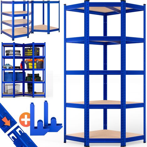 MONZANA® Corner Shelving Unit Heavy-Duty Steel Construction Adjustable Shelves Rubber Protectors Space-Saving Design Easy Assembly Garage, Workshop, Basement Organiser Blau (de) (1/9)