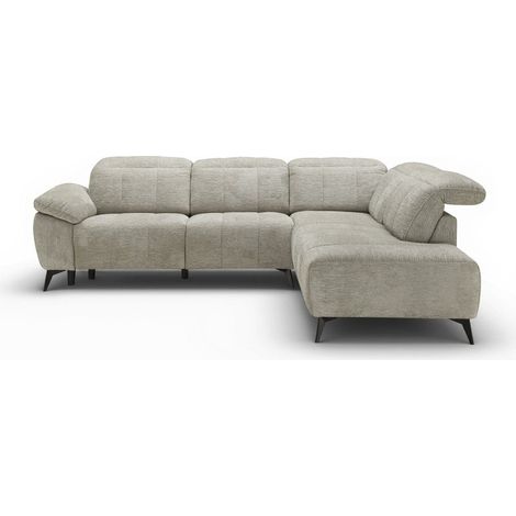 Deco In Paris – Canapé d'angle relax électrique en velours chiné beige – Assise inclinable – Accoudoirs larges – Dossiers à têtières relevables (1/5)