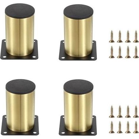 Lot de 4 pieds de meubles en acier inoxydable de 8 cm - Pour chaise, table, armoire, bureau, canapé - Avec vis - Montage facile - Rond - Protection contre la rouille - Doré (1/5)