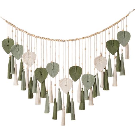 Tapiz decorativo de estilo bohemio para habitaciones infantiles  Tapiz de pared tejido a mano con hojas y flecos para dormitorios, salas de estar y como elemento decorativo. (1/4)