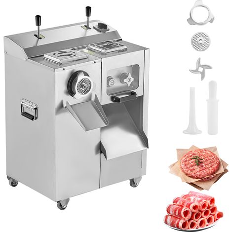 Mophorn Fleischwolf – 6,5 kg/min Elektro-Kraftpaket Ein 3-in-1-Gerät mit Schneidemaschine, Wurstfüller, Klinge, Mahlplatte und Wurstmaschine. Edelstahl-Fleischwolfgehäuse zum Schneiden