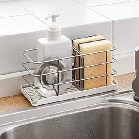 Porte-éponge en Acier Inoxydable 304, Multifonctionnel pour évier de Cuisine, Organisateur d'évier, Plateau égouttoir à Vaisselle, Porte-Savon, Panneau de Suspension réglable (1/5)
