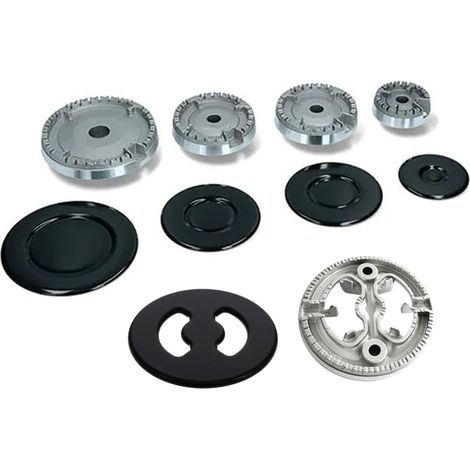 Kit Completo Bruciatori Piattelli Spartifiamma, Piano Cottura 5 Fuochi con Tripla Corona, Ariston Indesit Hotpoint Nardi, Colore Nero Smaltato Lucido