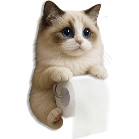Porte-papier toilette chat, porte-essuie-tout 3D chat amusant, porte-papier toilette décoratif et mignon à fixer au mur pour salle de bain et cuisine, cadeau unique pour les amoureux des chats (1/2)