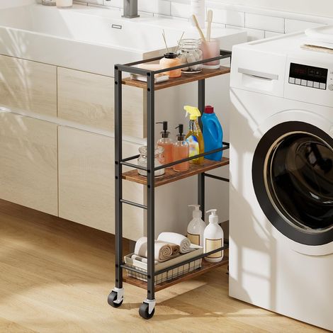 Chariot Fin à 3 Niveaux, Desserte de Cuisine Étroit avec Roues, Chariot de Rangement Utilitaire, pour Petits Espaces dans la Salle à Manger, Salle de Bain, Noir (1/5)