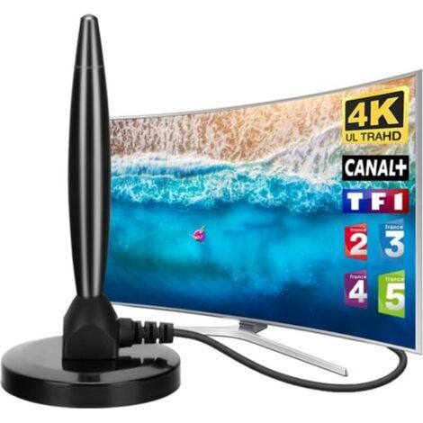 Antenne TV intérieure HD TNT puissante – Dernière antenne TV intérieure 2024 avec amplificateur de signal à gain élevé – Réception longue portée à 360° avec base magnétique pour les chaînes 4K et HD 1 (1/5)